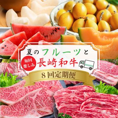 ふるさと納税 島原市 [発送月固定定期便]夏のフルーツと長崎和牛のバラエティ定期便 長崎特産のビワ など全8回