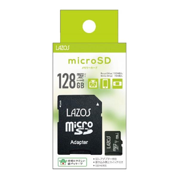 LAZOS microSDXCメモリーカード 128GB UHS-I U3 CLASS10相当 紙