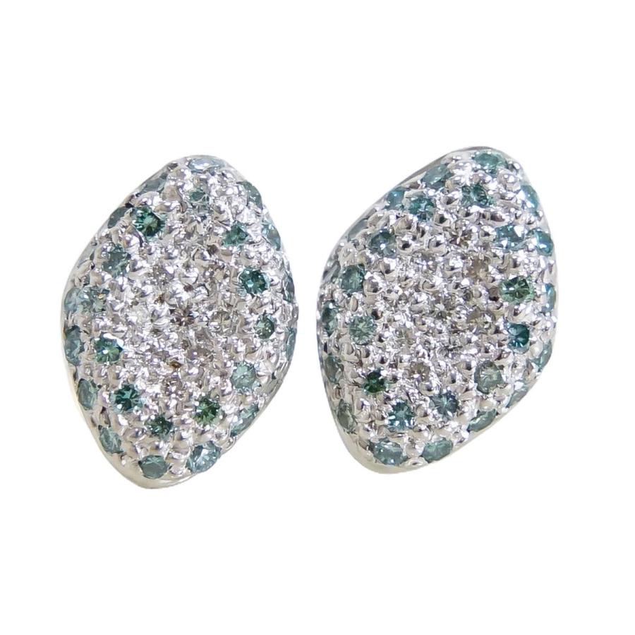 本物 ダイヤモンド 0.28ct ×2 K18 WG ピアス ホワイトゴールド ブルー