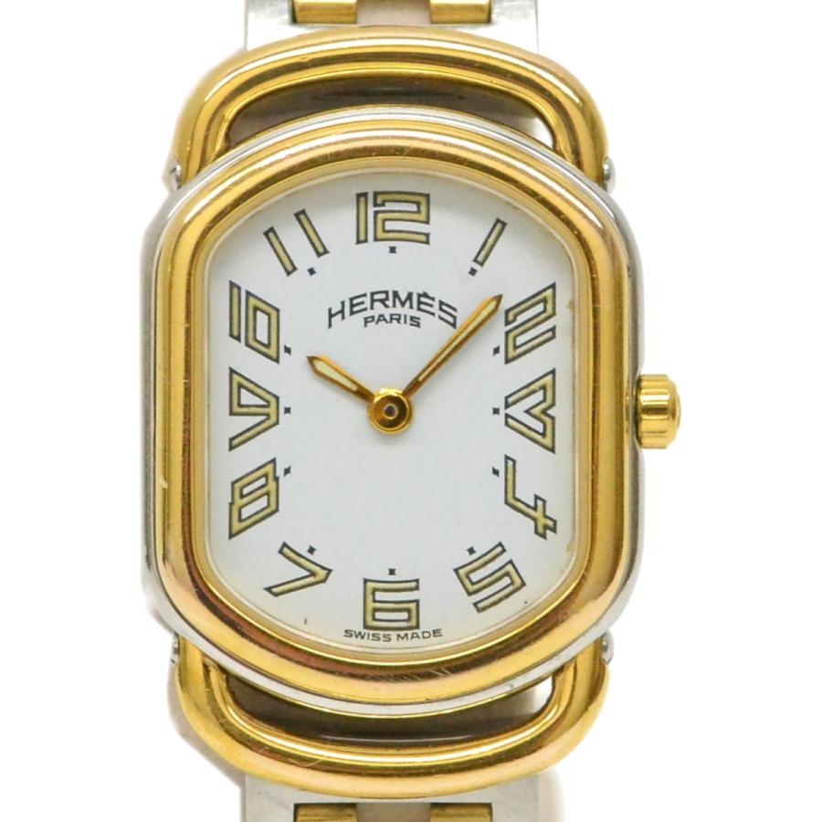 本物 エルメス HERMES ラリー 腕時計 QZ クオーツ 電池式 SS