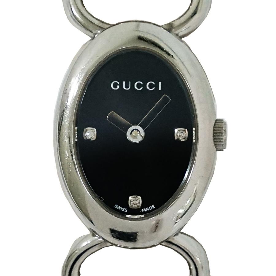 本物 グッチ GUCCI トルナヴォーニ ダイヤモンド 3P 腕時計 QZ クオーツ 電池式 ステンレス ブラック文字盤 118 レディース