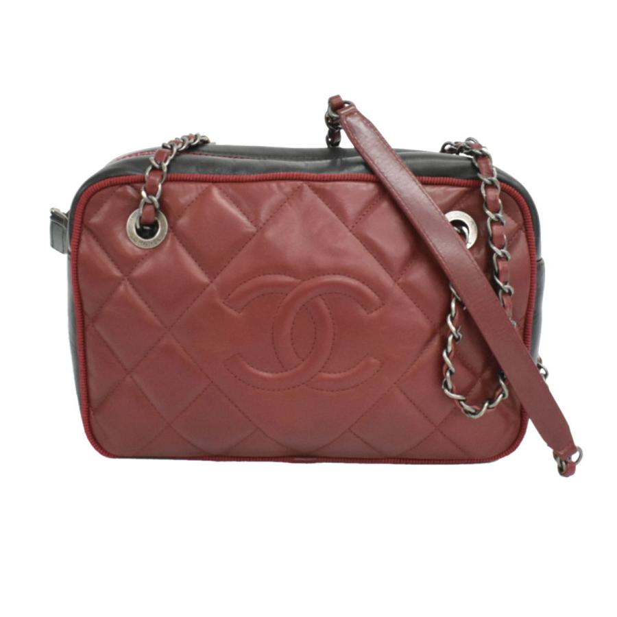 代引き手数料無料 本物 シャネル Chanel ココマーク マトラッセ バイカラー チェーン ショルダーバッグ ポシェット レザー ボルドー ブラック 中古 のオシャレな Www Skylanceronline Com