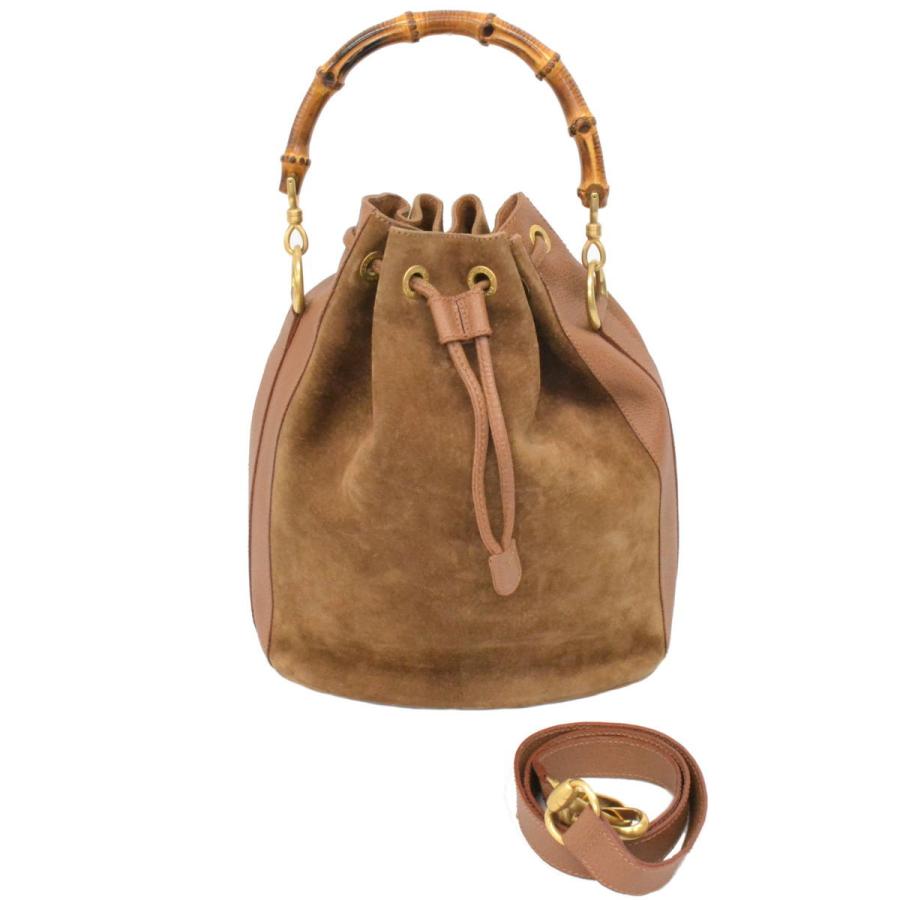 本物 グッチ GUCCI バンブー 巾着型 2WAY ショルダーバッグ 