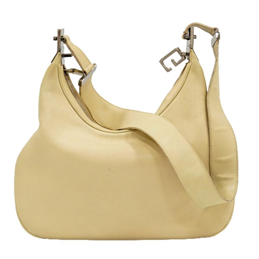 本物 グッチ GUCCI レザー ショルダーバッグ ハンドバッグ アイボリー 