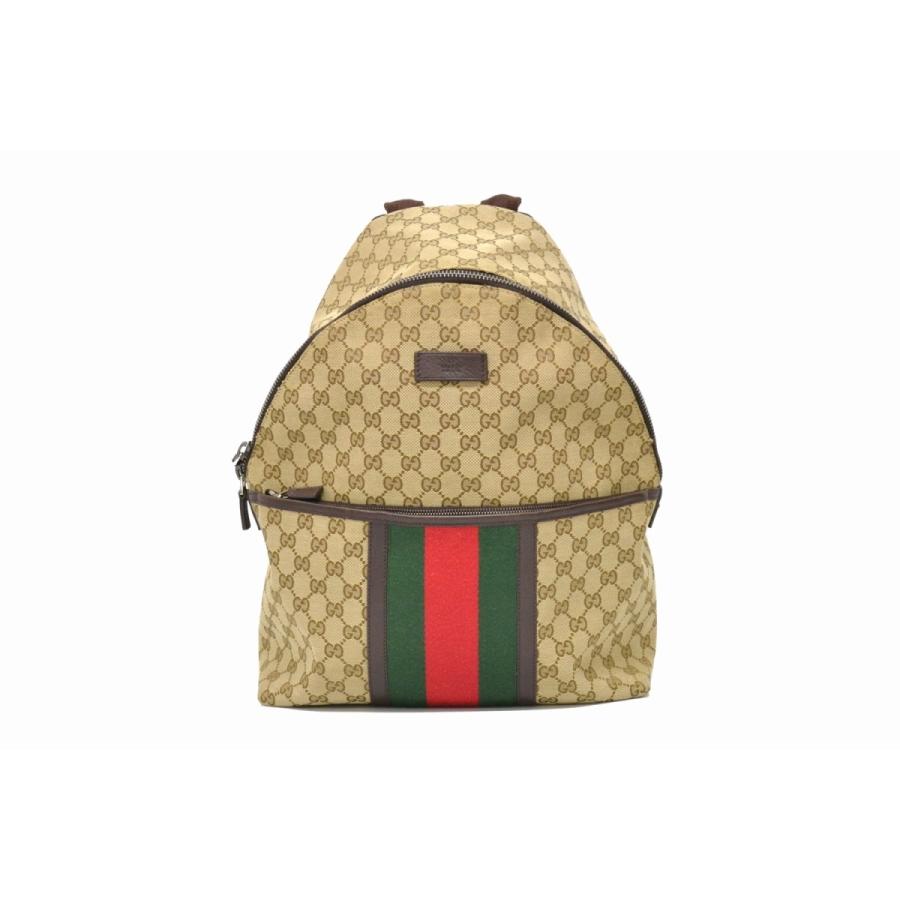 本物 GUCCI グッチ 190278 シェリーライン GGキャンバス リュックサック バックパック デイパック レザー 革 布 ベージュ