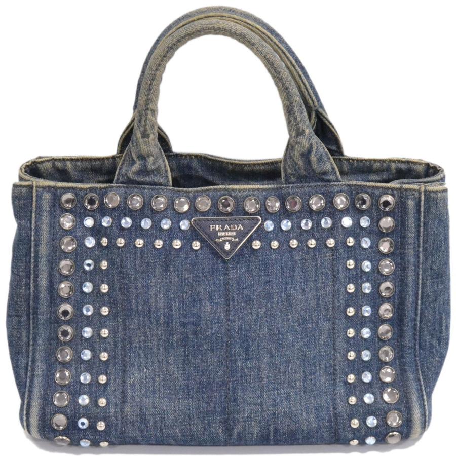 本物 プラダ PRADA カナパトート S ビジュー ラインストーン トート 