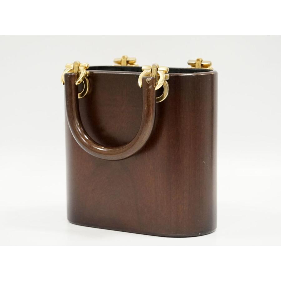 フェラガモ　木製　ウッド　激レア　バッグ　焦茶 フェラガモ木製ウッド激レアバッグ焦茶