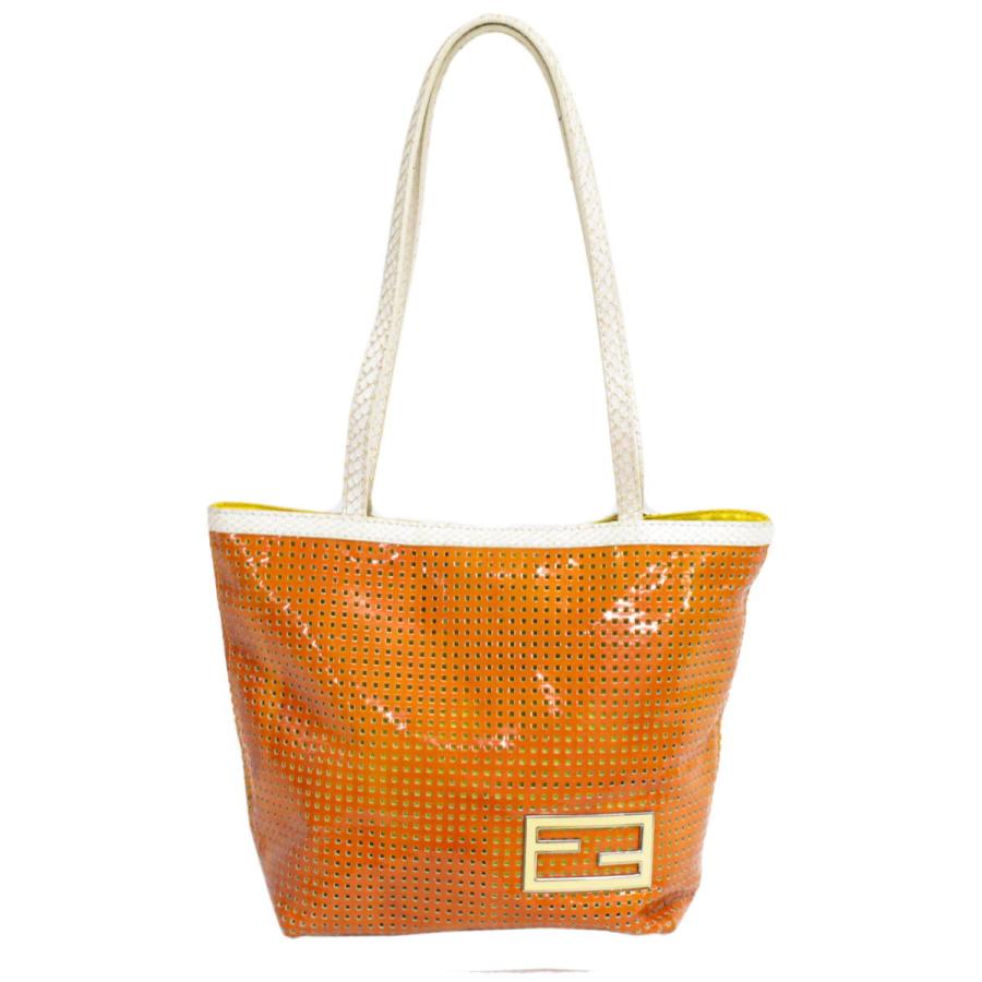本物 フェンディ FENDI パンチング エナメル パイソン レザー トート 