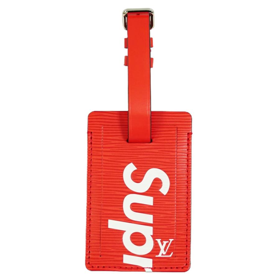 本物 ルイヴィトン LOUIS VUITTON LV × Supreme コラボ エピ レザー ネームタグ ネームホルダー レッド
