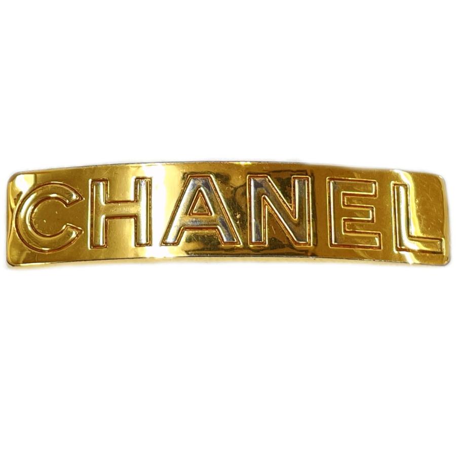 本物 シャネル CHANEL ロゴ バレッタ ヘアピン GP ゴールドメッキ 