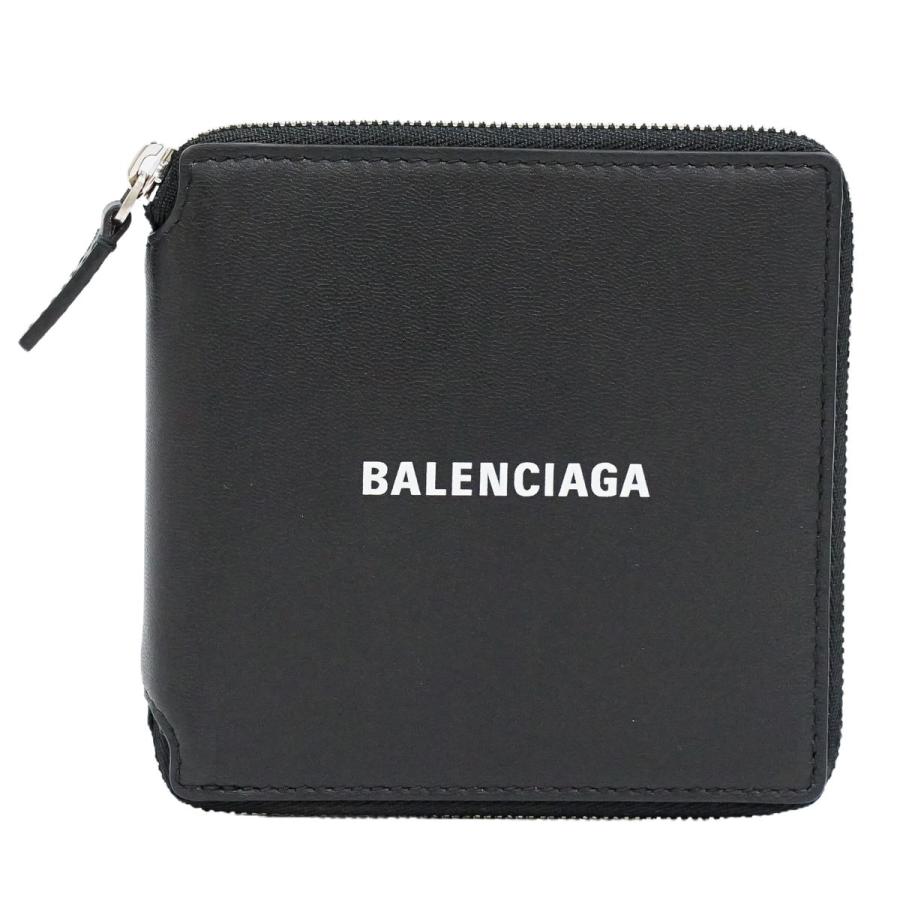 本物 バレンシアガ BALENCIAGA CASH SQUARE WALLET 折財布 コンパクトウォレット レザー ブラック 594693