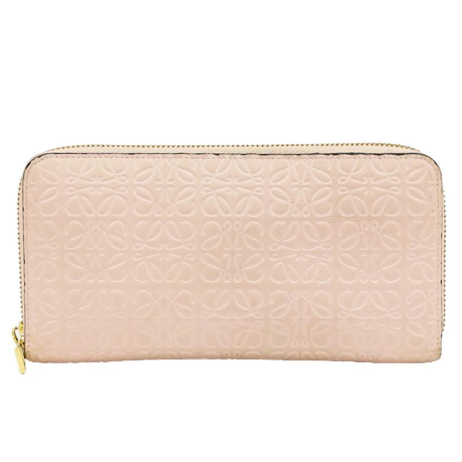 本物 ロエベ LOEWE アナグラム ジップアラウンド 長財布 レザー ピンク 