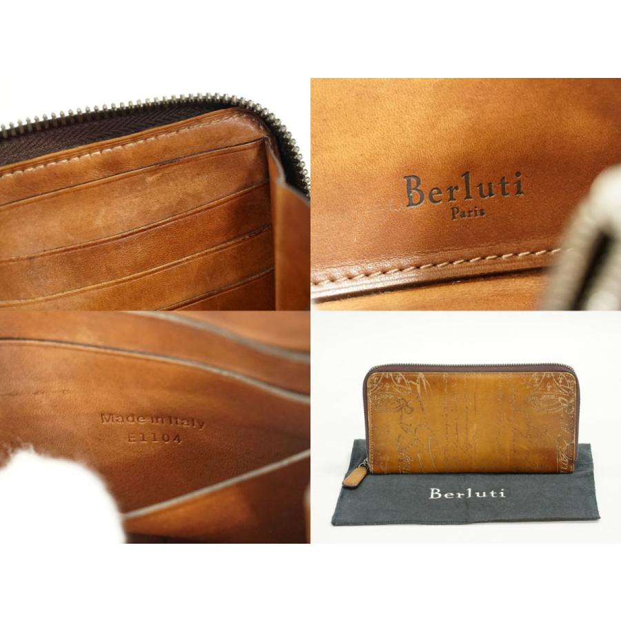 本物 ベルルッティ Berluti カリグラフィ ラウンドファスナー 長財布 ロングウォレット ヴェネツィアレザー ブラウン 中古