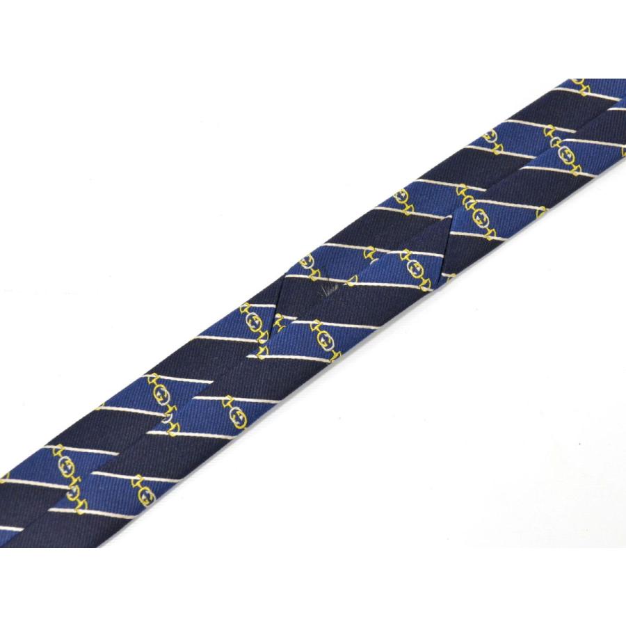 本物 グッチ GUCCI ホースタイ ストライプ ナロータイ ネクタイ シルク ネイビー メンズ 美品 中古|y-shopping-hirakoba|03