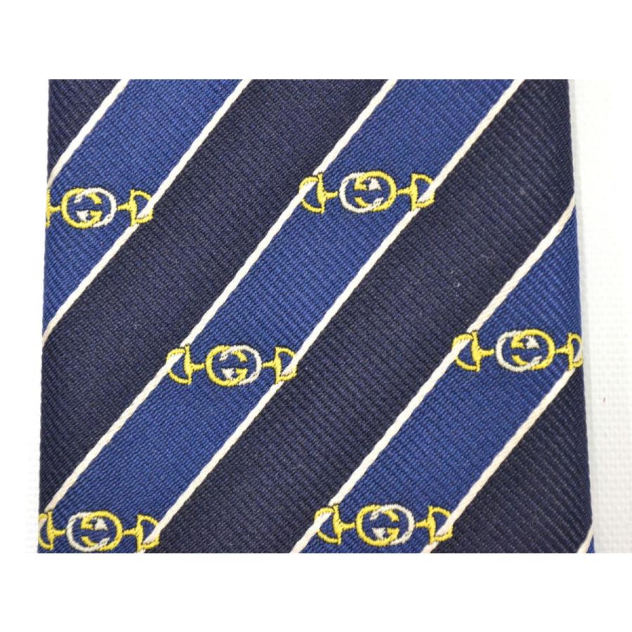 本物 グッチ GUCCI ホースタイ ストライプ ナロータイ ネクタイ シルク ネイビー メンズ 美品 中古|y-shopping-hirakoba|04