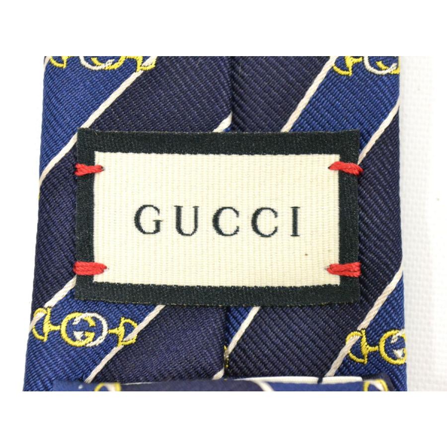 本物 グッチ GUCCI ホースタイ ストライプ ナロータイ ネクタイ シルク ネイビー メンズ 美品 中古|y-shopping-hirakoba|05