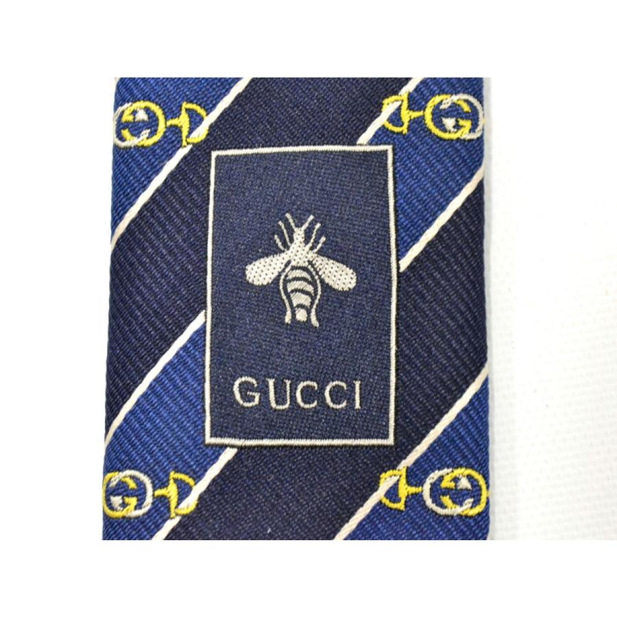 本物 グッチ GUCCI ホースタイ ストライプ ナロータイ ネクタイ シルク ネイビー メンズ 美品 中古|y-shopping-hirakoba|06