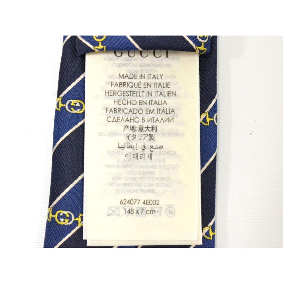 本物 グッチ GUCCI ホースタイ ストライプ ナロータイ ネクタイ シルク ネイビー メンズ 美品 中古|y-shopping-hirakoba|07