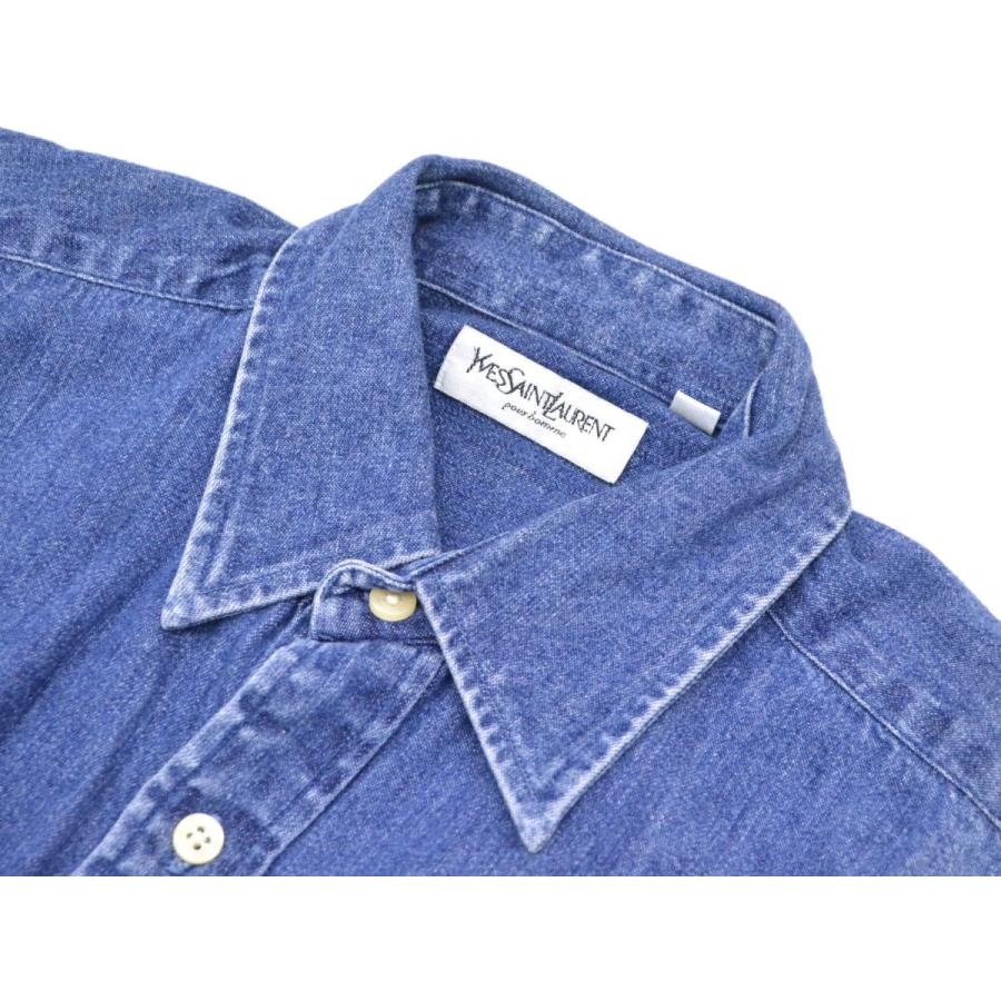 本物 Ysl Yves Saint Laurent イヴ サンローラン デニム シャツ 長袖 トップス M ブルー 青 メンズ 中古 株式会社hirakoba 通販 Yahoo ショッピング