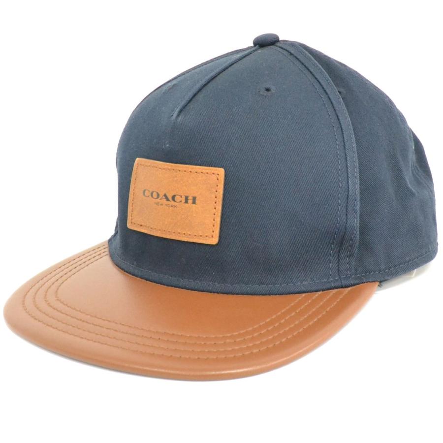 本物 コーチ COACH コットン レザー キャップ 帽子 ネイビー ブラウン 