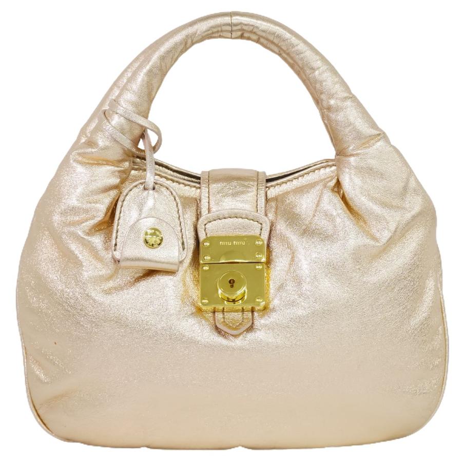 本物 ミュウミュウ MIU MIU レザー ハンドバッグ メタリックピンク 