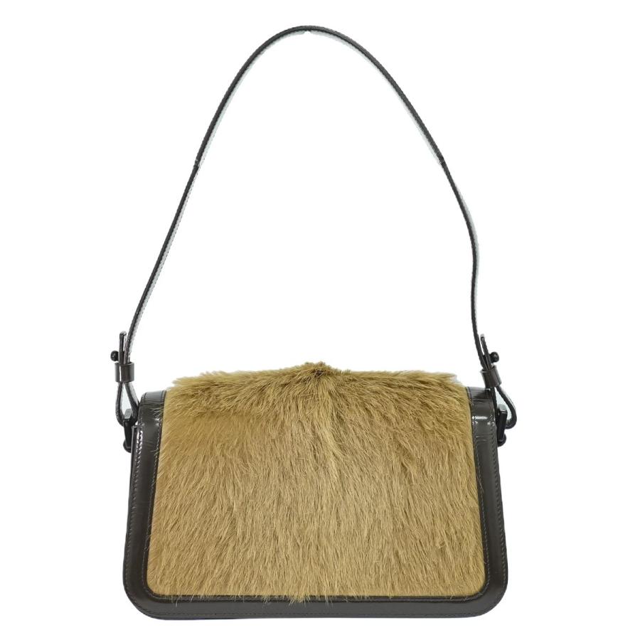 本物 セリーヌ CELINE ファー レザー ショルダーバッグ ブラウン 