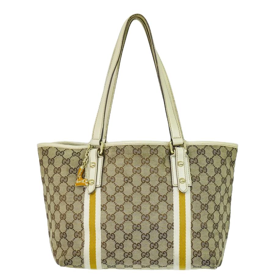 【美品】グッチ トートバッグ ハンドバッグ ベージュ キャンバス シェリーライン GUCCI グッチ ハンドバッグ トートバッグ GG キャンバス レザー