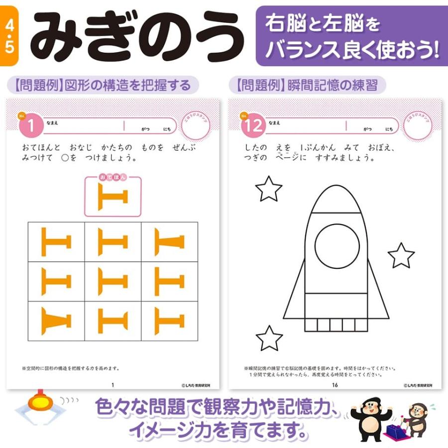 七田式・知力ドリル 4歳 5歳 8冊セット プリント 子供 幼児 知育 教育 勉強 学習 右脳 左脳 幼稚園 小学校 入園 入学 お祝い プレゼント 準備｜y-silverback｜04