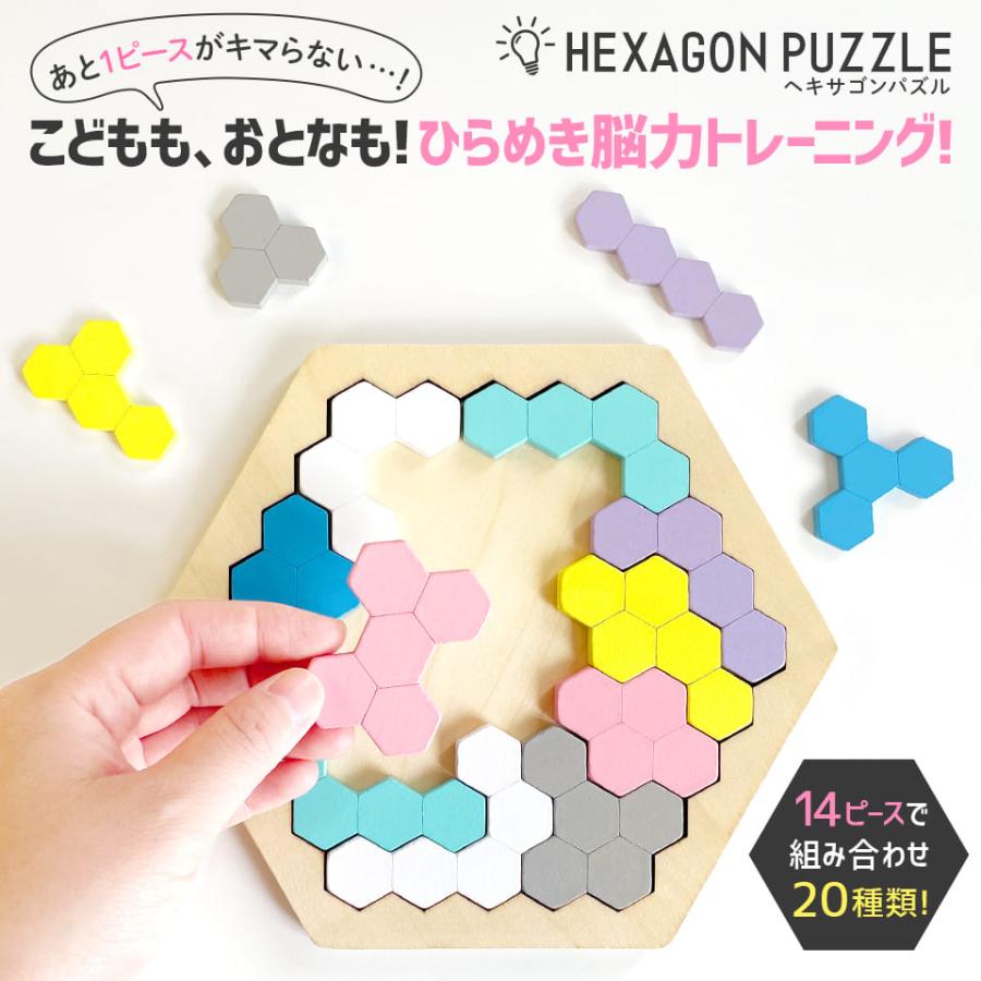 ちかさんページ　パズル 木製！ひらめき 図形パズル HEXAGON PUZZLE（ヘキサゴンパズル） 木製