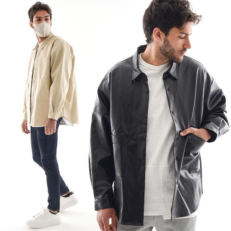 オーバーサイズ シャツ メンズ 春夏 春服 レザー 長袖 ビッグシルエット 大きいサイズ ストリート系 ブラック ベージュ M L 211 12 Slowgan 通販 Yahoo ショッピング