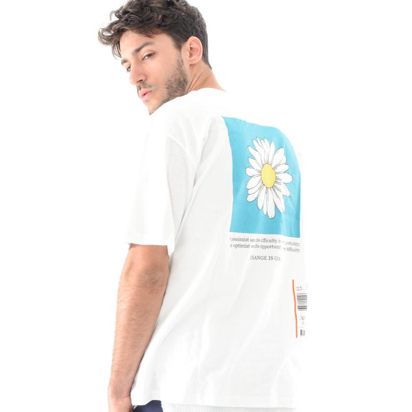 Tシャツ メンズ 春夏 夏服 デイジー フラワー 花柄 バックプリント 半袖 ストリート クルーネック ユニセックス ホワイト ブラック グリーン パープル M L Slowgan 通販 Yahoo ショッピング