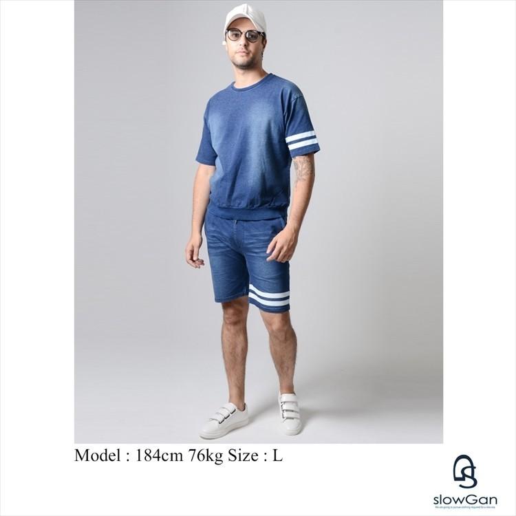 セットアップ メンズ Tシャツ 半袖 スウェット スエット ハーフパンツ ジャージ 上下 トレーナー デニム インディゴ ルームウェア M L サーフ系 set Slowgan 通販 Yahoo ショッピング