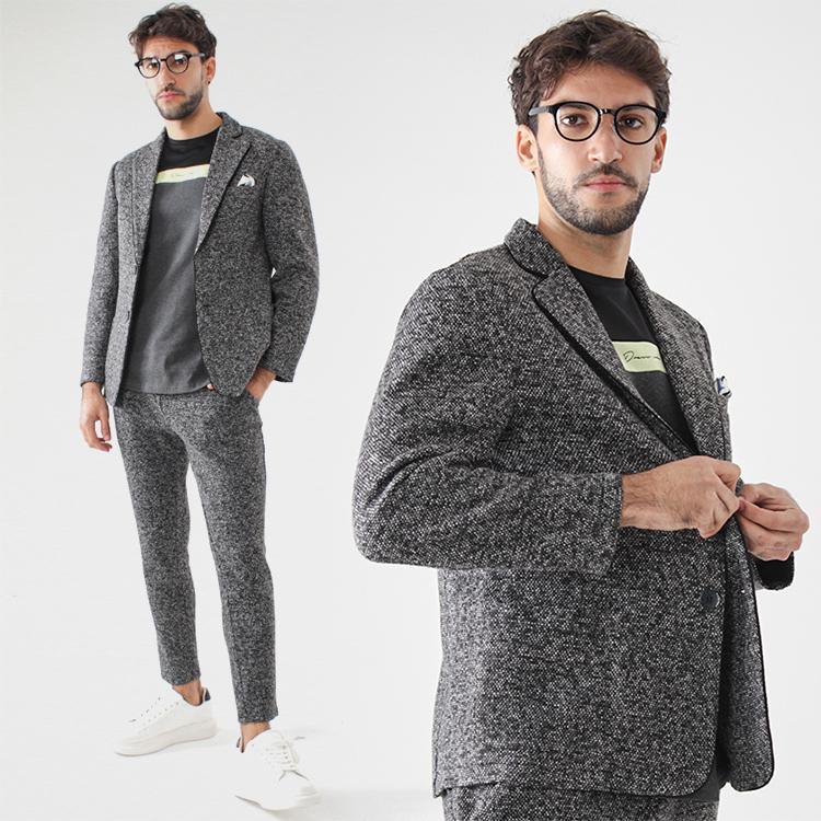 セットアップ メンズ 秋冬 秋服 ジャケット テーラード スウェット カジュアル スーツ上下 ストレッチ おしゃれ 大きいサイズ ネイビー ブラック Cdjs Slowgan 通販 Yahoo ショッピング