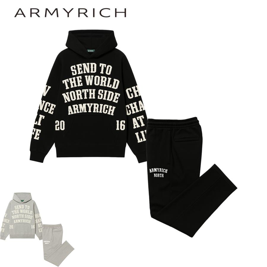 ARMYRICH 裏起毛メッセージプリントパーカーセットアップ メンズ 秋服