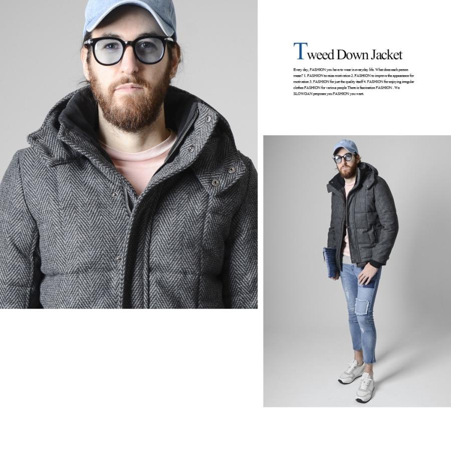訳ありセール 格安 ダウン アウター ボリュームネック メンズ ダウンジャケット ツイード 天然のグースダウンを用いたツイード素材のダウンジャケット アメカジ 大きいサイズ 40代 30代 服 冬 秋 ウール メルトン サーフ系 ジャケット