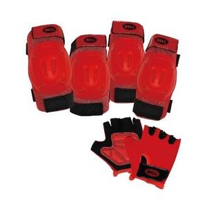 BELL キッズプロテクター3点セット ストリートシュレッドバイシクルパッドセット（ひざ用・ひじ用・グローブ/レッドフレイム） 7084717 [代引不可] | 