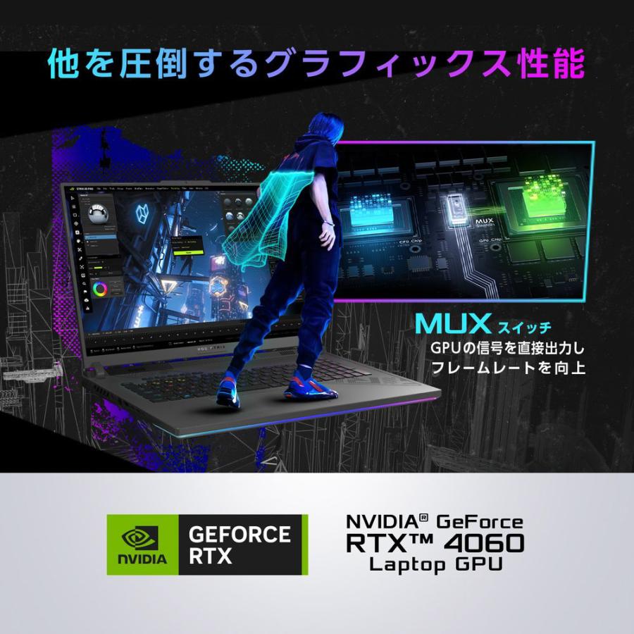G814JV-I7R4060 ゲーミングノートパソコン ROG Strix G18 エクリプスグレー ［RTX 4060/Windows11 Home/intel Core i7/メモリ：16GB/SSD：512GB/日本語版キー… | ASUS | 05