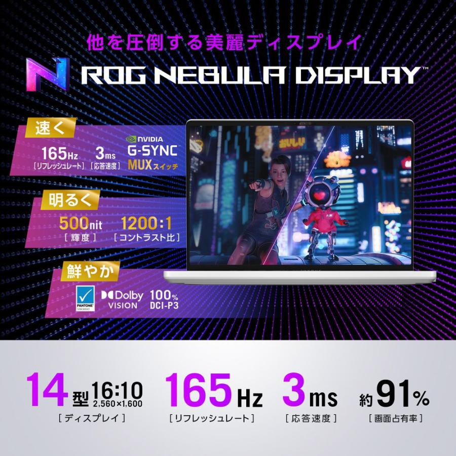 ASUS(エイスース) ゲーミングノートパソコン ROG Zephyrus G14 ムーンライトホワイト+AniMe Matrix GA402XV-R9R4060WL[RTX4060] 【sof001】 | ASUS | 06