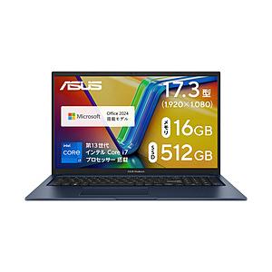 ノートパソコン Vivobook 17 クワイエットブルー X1704VA-I7165WS ［17.3型 /Windows11 Home /intel Core i7 /メモリ：16GB /SSD：512GB /Office HomeandBusi… | ASUS