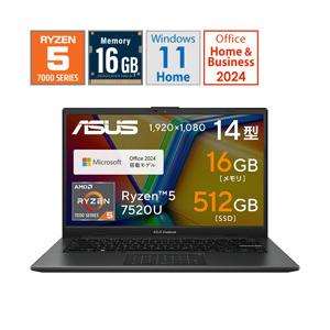 ノートパソコン Vivobook Go 14 ミックスブラック E1404FA-R5BIC2025 ［14.0型 /Windows11 Home /AMD Ryzen 5 /メモリ：16GB /SSD：512GB /Office Home and B… | ASUS
