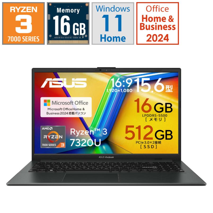 ノートパソコン Vivobook Go 15 ミックスブラック E1504FA-R3165BWS ［15.6型 /Windows11 Home /AMD Ryzen 3 /メモリ：16GB /SSD：512GB /Office Home and Bu… | ASUS | 01
