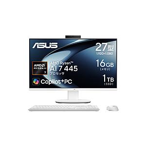VM670GA-WPE047W モニター一体型デスクトップPC V600 AiO (VM670GA) ホワイト ［Copilot+ PC /27型 /Windows11 Home /AMD Ryzen AI 7 /メモリ：16GB /SSD：1T… | ASUS