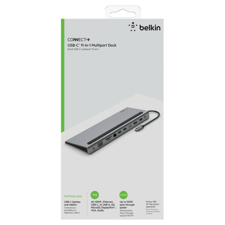 ［USB-C オス→メス カードスロットｘ2 / HDMI / VGA / DisplayPort / LAN /φ3.5mm / USB-Aｘ3 / USB-C］ USB PD対応 100W ドッキングステーション   INC004… | Belkin | 02