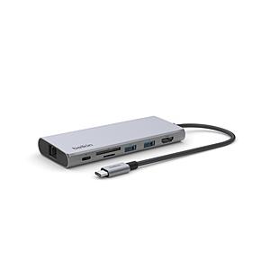 ［USB-C オス→メス カードスロットｘ2 / HDMI /LAN / USB-Aｘ2 / USB-C］ USB PD対応 100W ドッキングステーション   INC009btSGY ［USB Power Delivery対応］ | Belkin