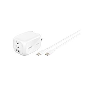 BELKIN BoostChargePro3ポートGaN充電器100Wプラグ交換式USB-CtoC2mケーブル付き   WCH016qc2MWH-B6 ［PD100W /USB-C×2 /USB-A×1 /3ポート］ | Belkin