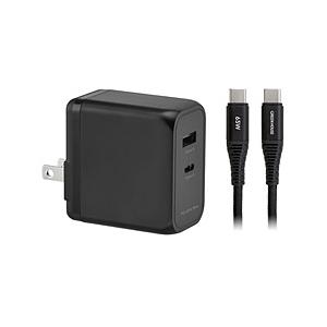 USB-AC充電器 2ポート 65W USB Type-Cケーブル付き  ブラック GH-ACU2GC-BK ［USB Power Delivery対応 /2ポート /GaN(窒化ガリウム) 採用］ | GREEN HOUSE（パソコン）