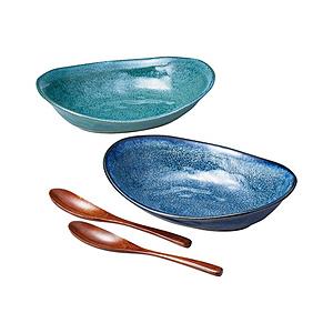 M-mode オーバル カレー鉢 皿 木製スプーン付 ペアセット 釉変わり | 