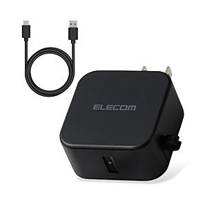 AC充電器 スマホ・タブレット用 2.4A出力 Type-C USB-C ケーブル同梱 1.5m USB-Aメス1ポート オマカセ充電搭載  ブラック MPA-ACC23BK ［1ポート /Smart IC対… | ELECOM