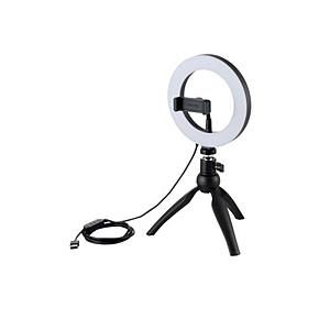 ELECOM(エレコム) LEDリングライト 16cm ミニ三脚スタンド付き 3色モード 10段階調光 USB給電   DE-L02BK 【864】 | ELECOM