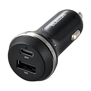ELECOM(エレコム) カーチャージャー/PD準拠/20W+12W/USB-C×1/USB-A×1   MPA-CCPD08BK | ELECOM